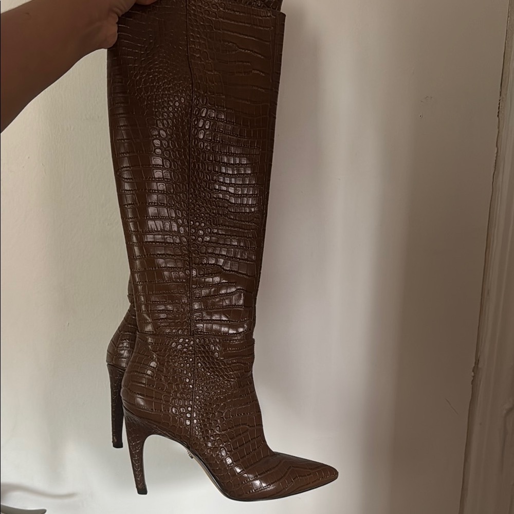 Sam Edelman Brown Heeled Boots with Textured Design
